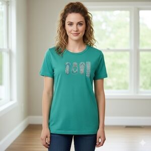 Cruise Wear & Co. Flip Flop Embellished Tee Size Medium Rhinestones Vacation NWT